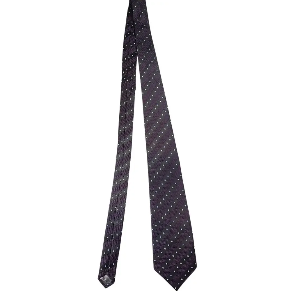 Giorgio Armani 100% Silk Tie Purple Black Striped Polka Dot‎ Made in Italy